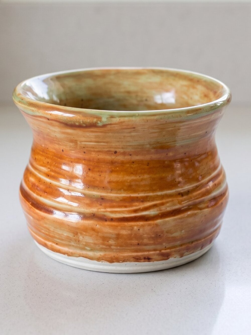 Signed Ken Childers Studio Art Pottery Planter Orange Green Glaze Cuspidor